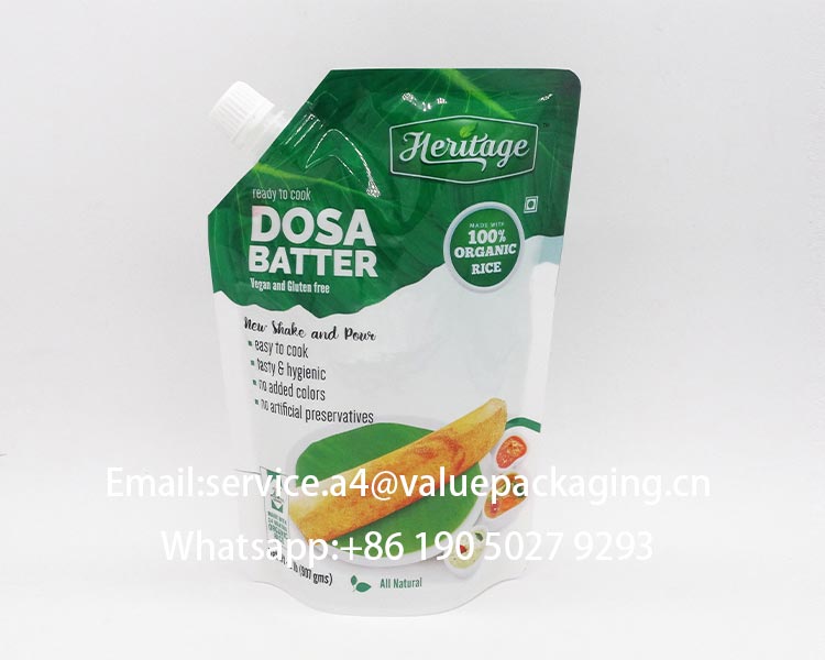 190-2 Standing Spout doypack for dosa butter FDA certificate